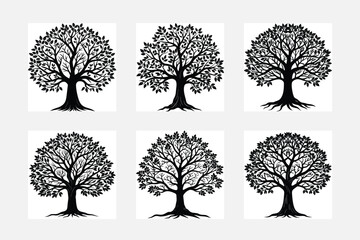 Bodhi Tree silhouette vector art illustration bundle set.