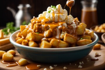 Poutine: A classic Canadian dish featuring crispy fries topped with cheese curds and smothered in hot gravy.

