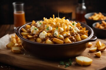 Poutine: A classic Canadian dish featuring crispy fries topped with cheese curds and smothered in hot gravy.

