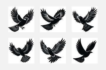 Flying bird  Logo Black and White Vector set