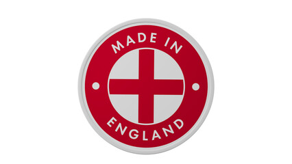Made in England. Circle country flag product label round pinback button banner simple. Transparent backgound. 3d rendered with alpha channel. Round shape.