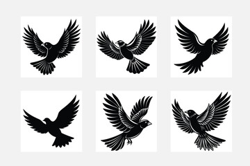 Flying bird  Logo Black and White Vector set