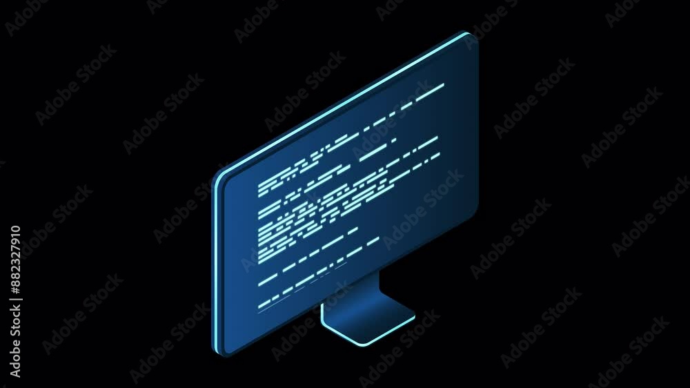 Poster isometric monitor animation. computer monitor isometric desktop. modern monitor. 4k video animated i