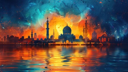 Mosque Cityscape Under Colorful Sky