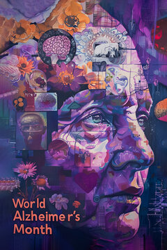 Elderly person with text World Alzheimer's Month