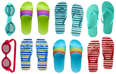 Pool accessories flip flops and glasses collection - Ready to use Premium PNG Cutout Isolated image