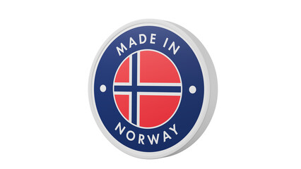 Made in Norway. Circle country flag product label round pinback button banner simple. Transparent backgound. 3d rendered with alpha channel. Round shape.