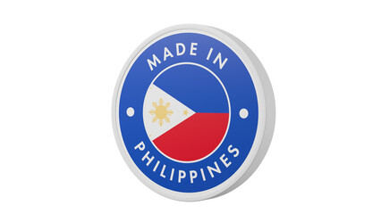 Made in Philippines . Circle country flag product label round pinback button banner simple. Transparent backgound. 3d rendered with alpha channel. Round shape.