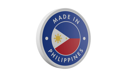 Made in Philippines . Circle country flag product label round pinback button banner simple. Transparent backgound. 3d rendered with alpha channel. Round shape.