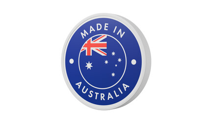 Made in Australia. Circle country flag product label round pinback button banner simple. Transparent backgound. 3d rendered with alpha channel. Round shape.