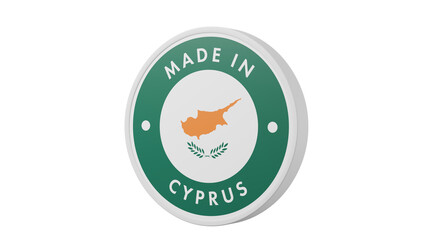 Made in Cyprus. Circle country flag product label round pinback button banner simple. Transparent backgound. 3d rendered with alpha channel. Round shape.