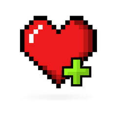 Pixel heart icon. Healing icon. Flat style. Vector icon.