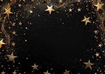 Border with golden shining stars. Gold glitter. irregular black edge | 金色に輝く星の縁取り。金色のグリッター。不規則な黒い縁取り