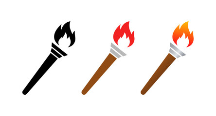 Torch Set Icons. Silhouette and flat styles. Vector icons.