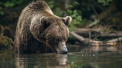 Fototapeta premium bear drinking water
