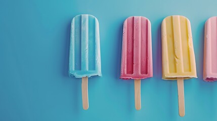 Ice popsicle ice cream on cyan sky blue and navy blue background