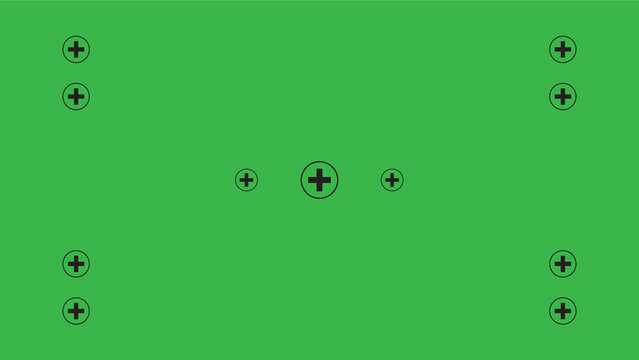 Green screen with VFX motion tracking markers. Chroma key color video footage with track point. HD 4K green screen layout. Easy to use.