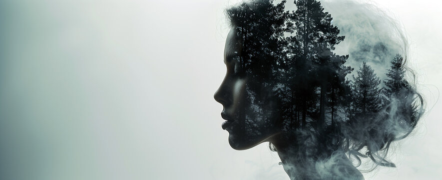 Woman head in silhouette with a forest superimposed.