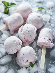 Ice cream with added berries. Milk ice cream. Summer atmosphere, modern style