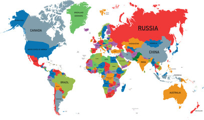 Obraz premium world map , Political map of the world and a detailed world map with borders, countries and cities
