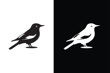 Bird on a branch. Bird icon silhouette. Vector elements for design. Bird icon, silhouette, logo on white black background