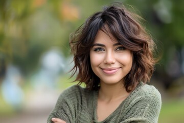 Fototapeta premium Portrait, Young, Woman, Natural, Beauty, Genuine, Smile, Authenticity, Warmth, Wallpaper, Digital, Art, Poster, Brainstorming, Map, Magazine, Background, Cover, Radiant, Positive, Charming, Graceful, 