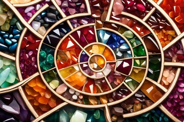 Naklejka premium Color spectrum of semiprecious polished gemstones in circle frame, isolated on white background.