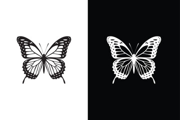 Butterfly Silhouette, isolated on black background. Simple illustration of big butterfly vector icon for web