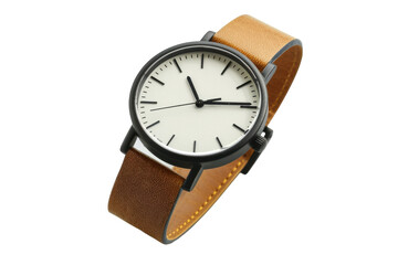 Minimalist Leather Watch with a Sleek Design Isolated on Transparent Background