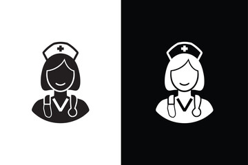 Nurse and Doctor vector silhouette on white black background.