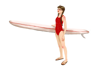 girl women surf board sea on the beach Swimsuit, one piece, beach, sea, sandy beach, holiday, relax, chill, vacation summer Hand drawn illustration on a transparent background