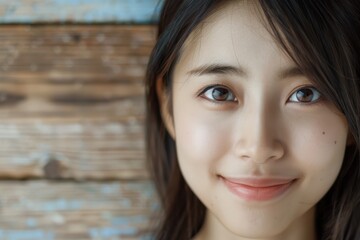 Fototapeta premium Portrait of a Young Woman with Natural Beauty Genuine Smile Perfect for Conveying Authenticity and Warmth Wallpaper Digital Art Poster Brainstorming Map Magazine Background Cover