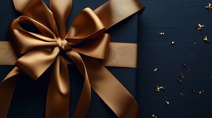 Elegant gift box with a luxurious golden ribbon on a dark background, perfect for celebrations and special occasions.
