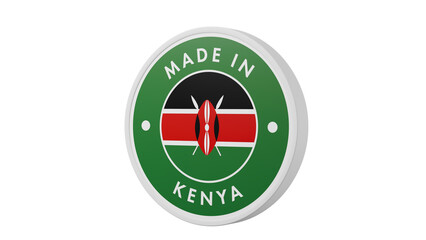 Made in Kenya. Circle country flag product label round pinback button banner simple. Transparent backgound. 3d rendered with alpha channel. Round shape.