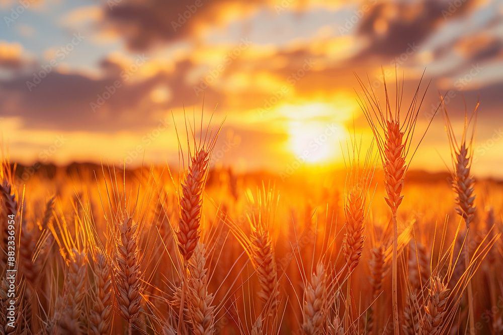 Canvas Prints Wheat Field Sunset With Golden Hour Light