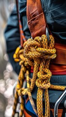 Secure Climbing Harness and Rope Close-Up for Safety and Adventure Sports Designs