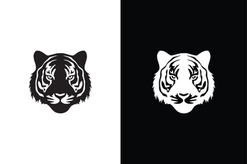 Simple tiger minimal logo icon Silhouette black and white background