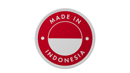Made in Indonesia . Circle country flag product label round pinback button banner simple. Transparent backgound. 3d rendered with alpha channel. Round shape.