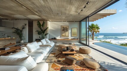 Modern Coastal Home Interior with Ocean View