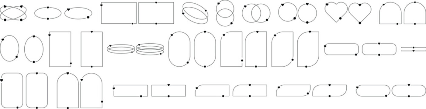 Modern aesthetic minimalist linear arch with different geometric shapes. Trendy line elements set, Ornament frames and borders with twinkle stars and flower