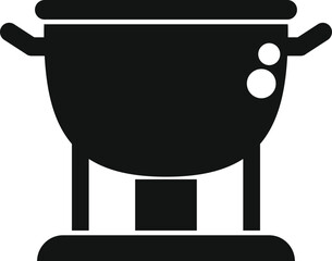 Black simple icon of a big cooking pot standing on a metal stand with handles