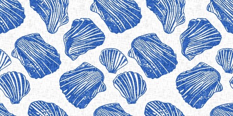 Coastal sail boat in azure ocean blue seamless border background. Modern sailing boat block print for decorative coast interior furnishing fabric for rustic linen beach cottage banner trend. 