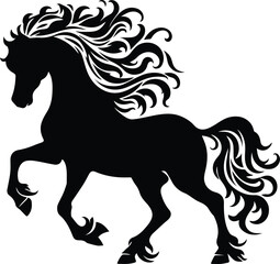 Vector silhouette horse in black and white