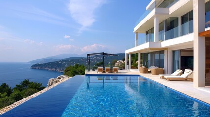 Fototapeta premium big pool and luxury villa in the afternoon 