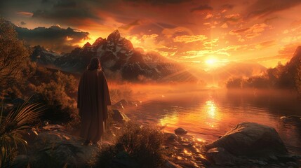 The Logos, Christ, stands as a bridge between heaven and earth, casting a divine reflection on the emerging world below. 