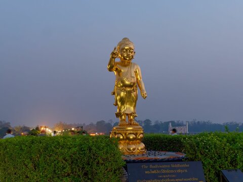 Golden statue of the Bodhisattva Siddhartha at the Mayadevi temple in Lumbini, Nepal