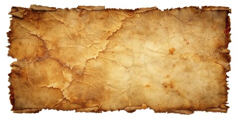 Aged, worn, and torn parchment paper background with dirty, old, and wrinkled texture, perfect for medieval themed projects, treasure maps, and role-playing games.