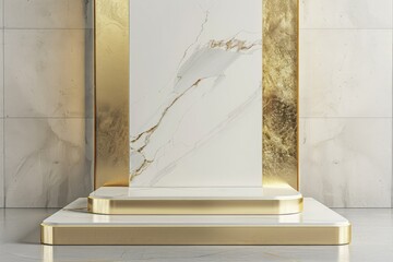 Elegant Contemporary Gold and White Stage Podium for Luxury Product Displays