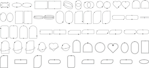 Modern aesthetic minimalist linear arch with different geometric shapes. Trendy line elements set, Ornament frames and borders with twinkle stars and flower