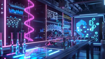 Futuristic Lab with DNA Data Storage Technology and Holographic Data Interface